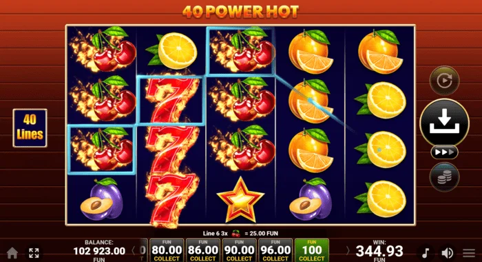 Dobitak u osnovnoj igri 40 Power Hot Coin Boost