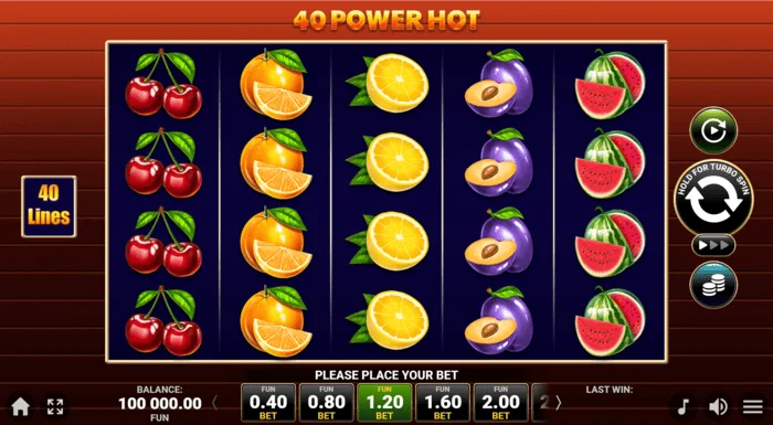 Ekran igre 40 Power Hot Coin Boost